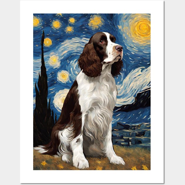 English Springer Spaniel Dog Breed Painting in a Van Gogh Starry Night Art Style Wall Art by Art-Jiyuu